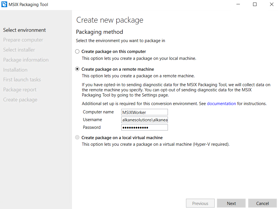 Create MSIX Package Remote Machine